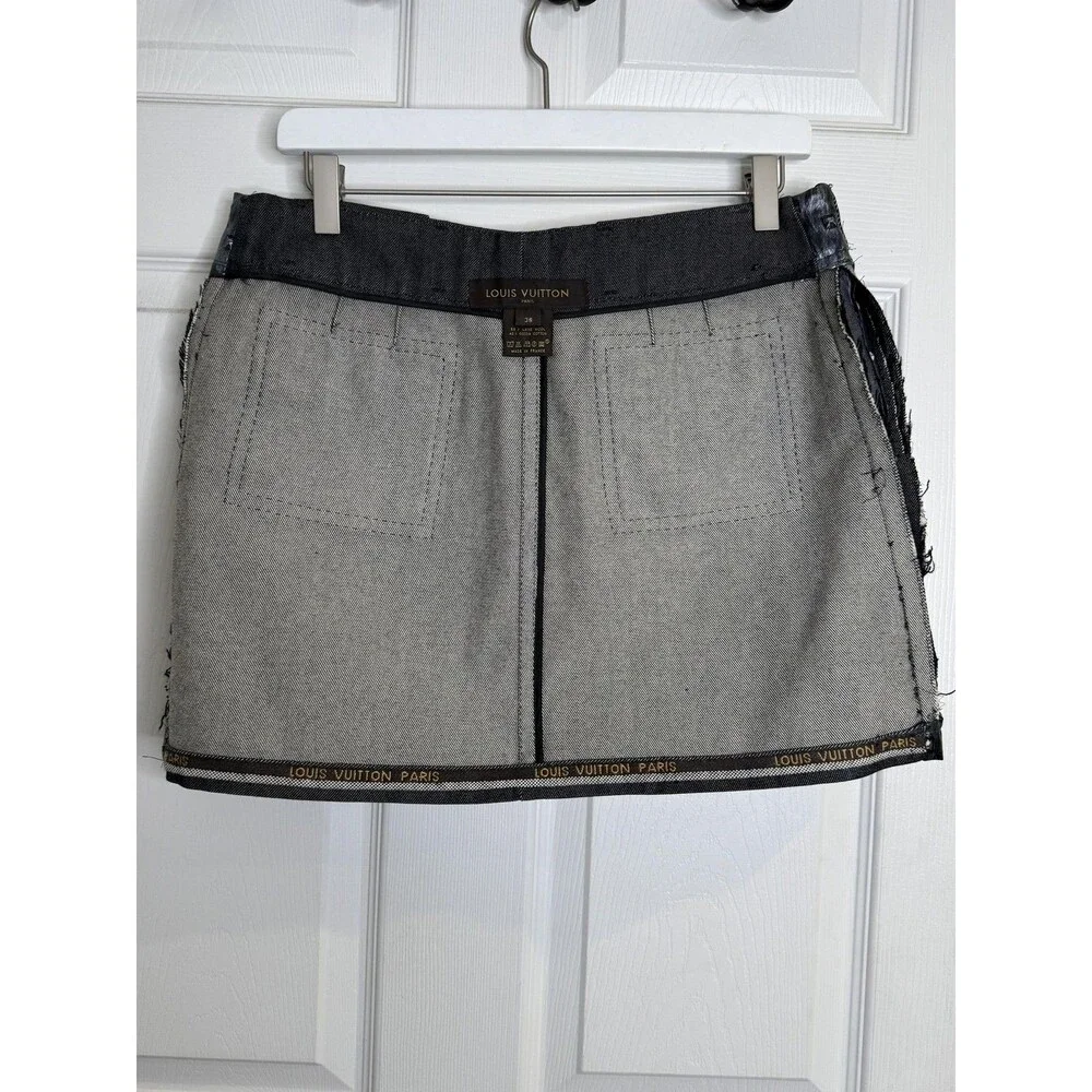 Louis Vuitton Skirt Womens 38 Black Wool Cotton Studded Mini Zip Pockets France